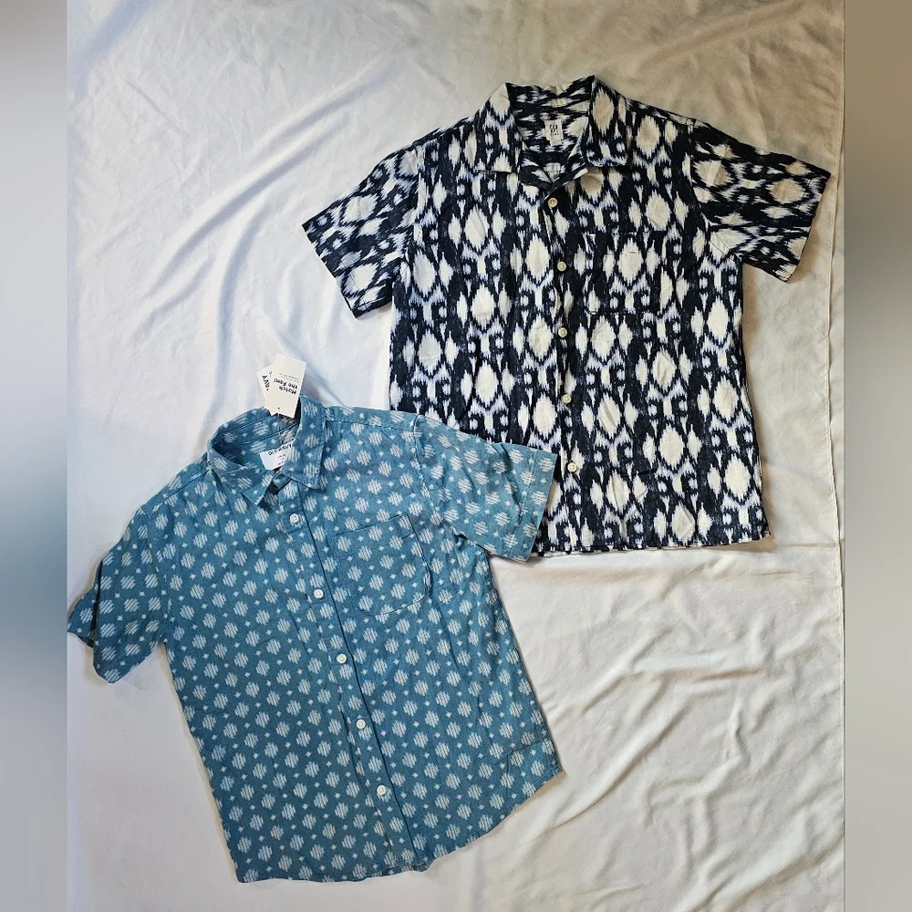 Two Boys' Short-Sleeve Button Down Shirts- Ikat-Geo- Gap/Old Navy-Size Large